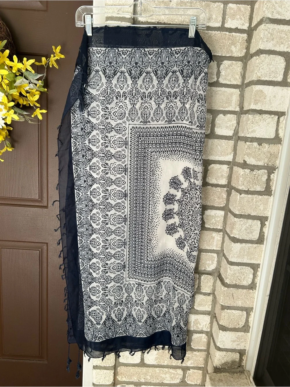Navy and White Paisley Print Wrap Scarf.